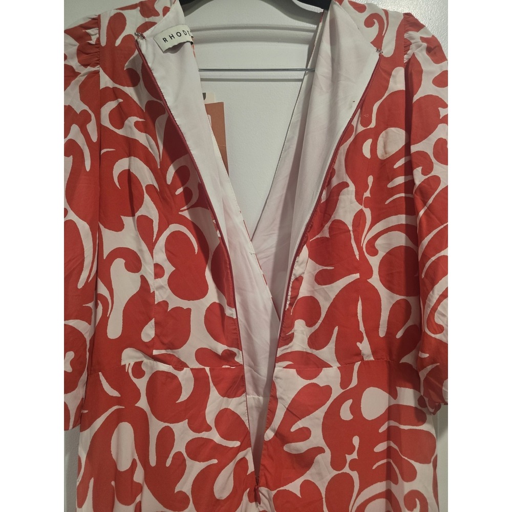 Rhode Ina Midi Dress W/ Puff Sleeves in Red Caspi Sz 6 NWT MSRP $450 - Picture 8 of 14